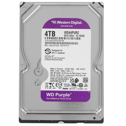 Жесткий диск для видеонаблюдения HDD 4Tb Western Digital Purple SATA 6Gb&sol;s 256Mb 3,5